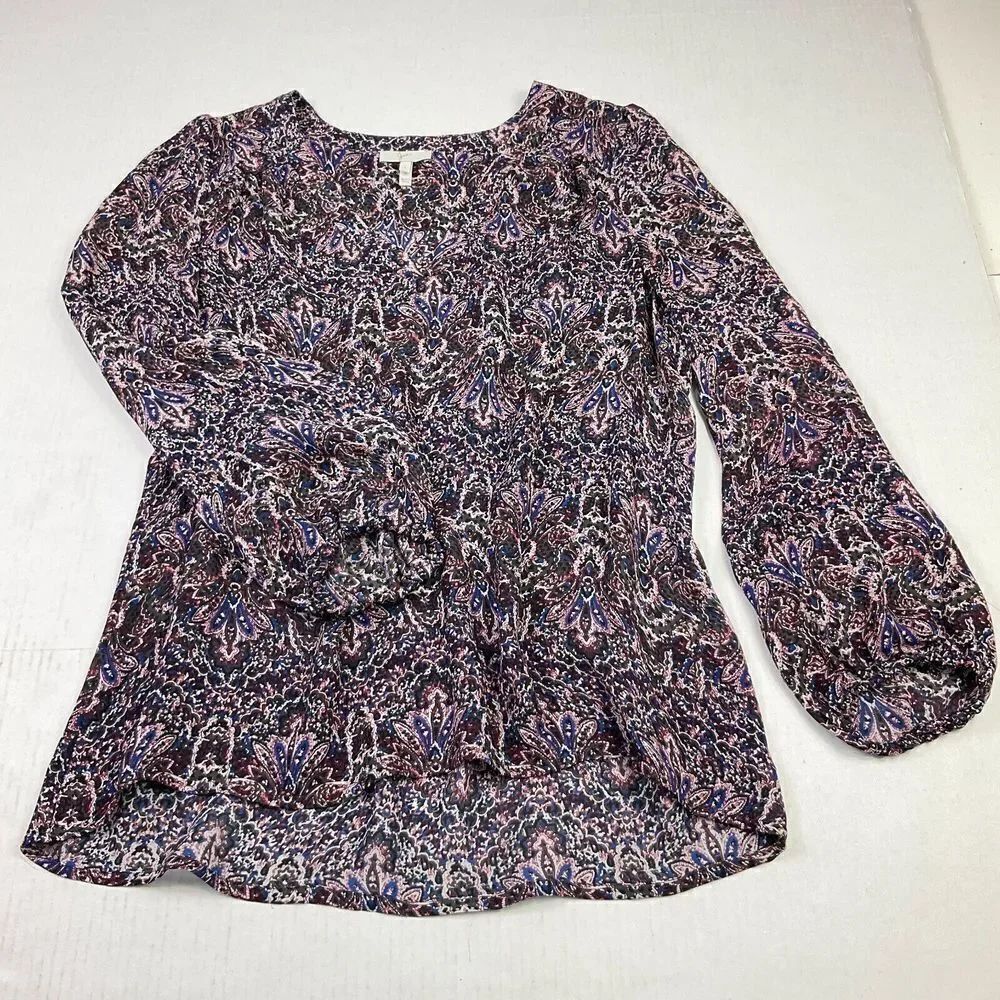 Joie Womens Avonmora Silk Blouse Paisley Colorful Print V-Neck 3/4 Sleeve Small